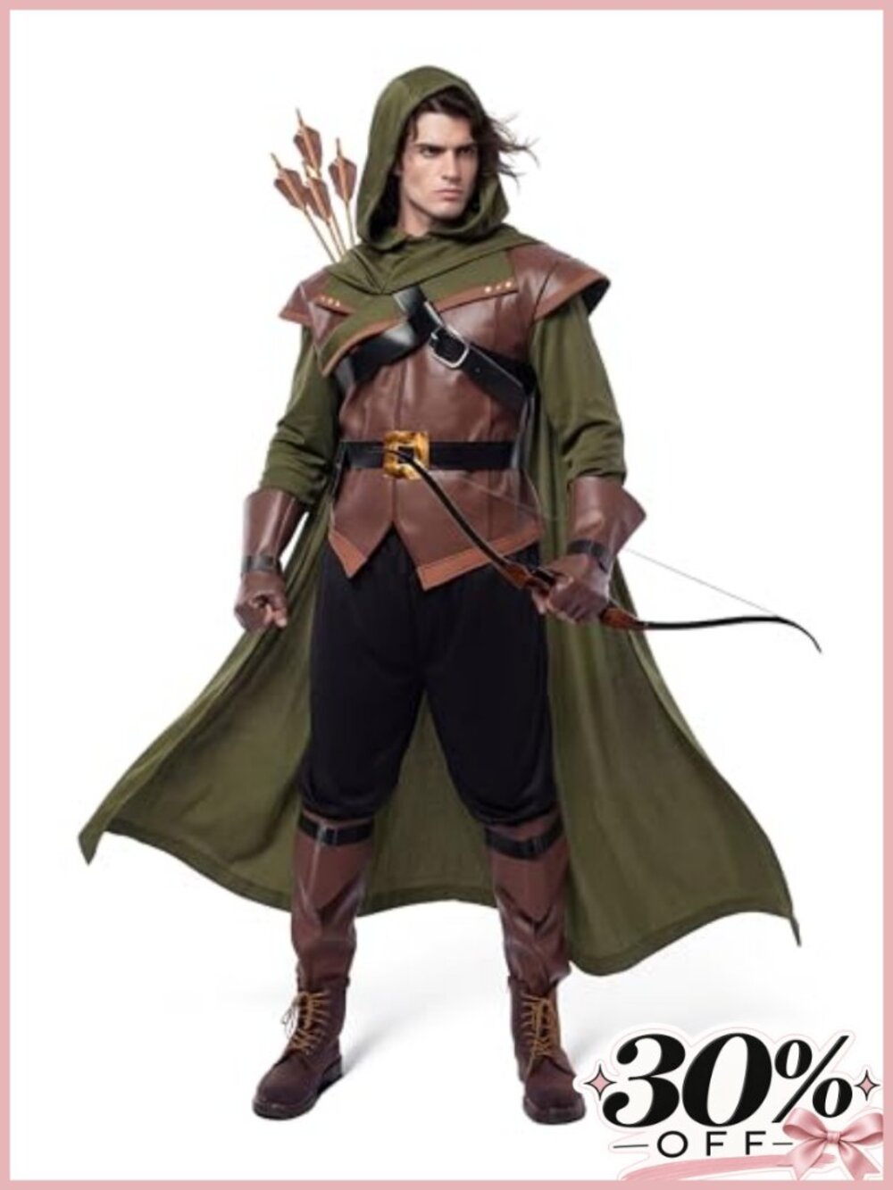 Renaissance Robin Hood Deluxe Men Costume Leather Tunic Cape
